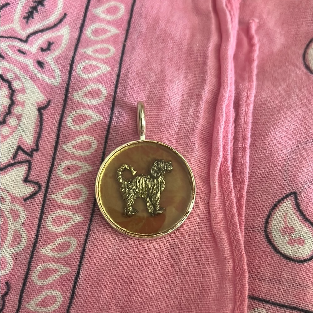 1” Circle Silvertone Resin Dog Pendant Charm